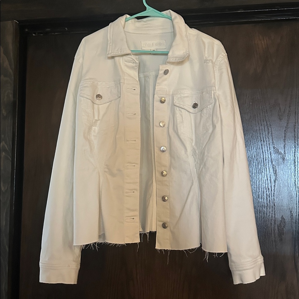 White Denim Jacket with Silver Buttons